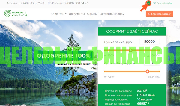 Вход в личный кабинет на сайте «Целевые финансы»